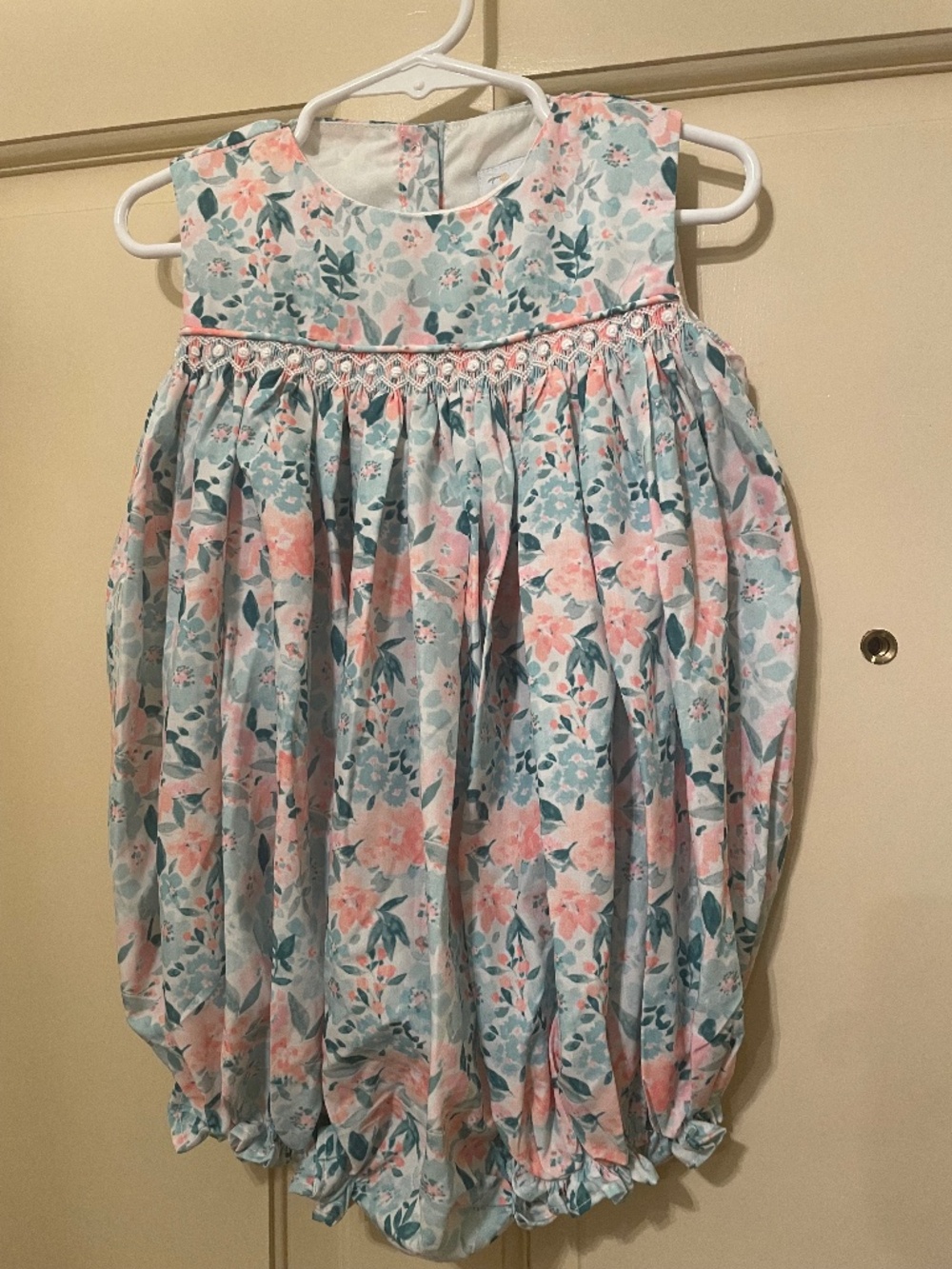 EUC Busy Bee Smocks Floral Smocked Sleeveless Bubble 3T